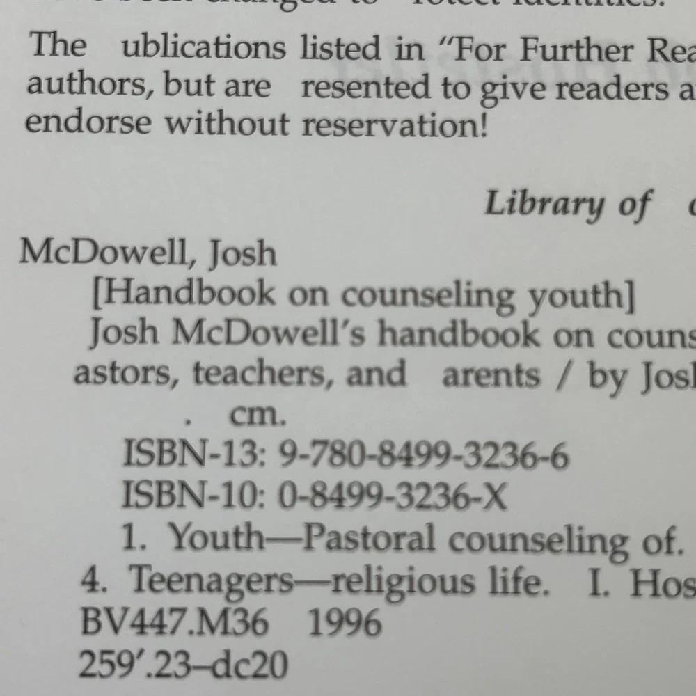 Josh McDowell Handbook on Counseling Youth Christian Ministry‎ Guide 084993236X